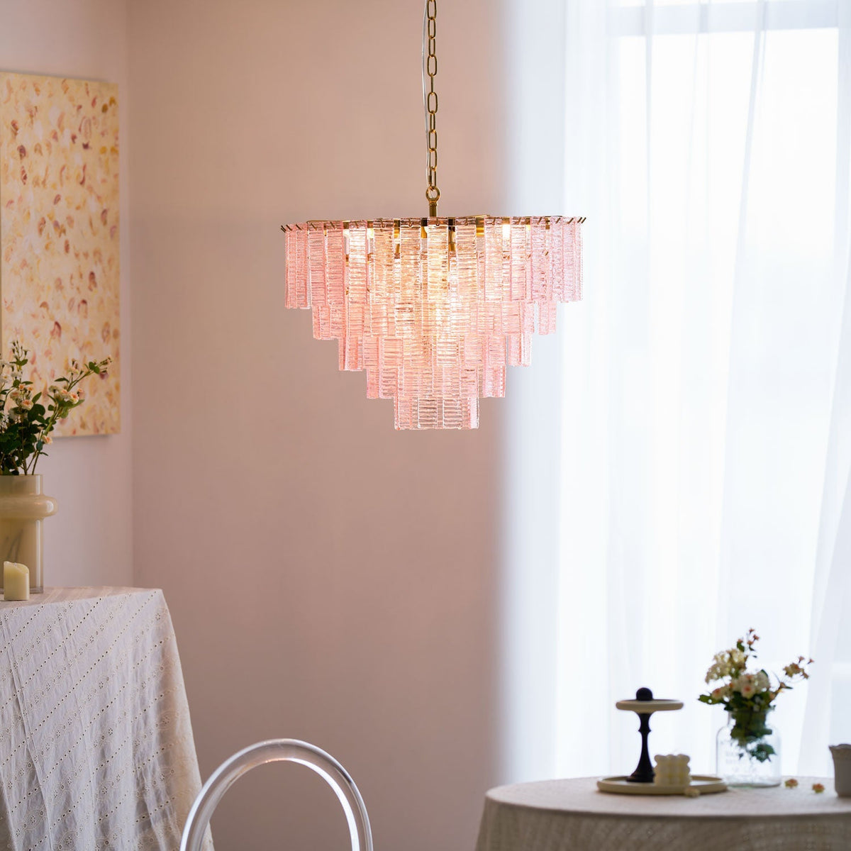 Opalora Pink Murano Glass Chandelier