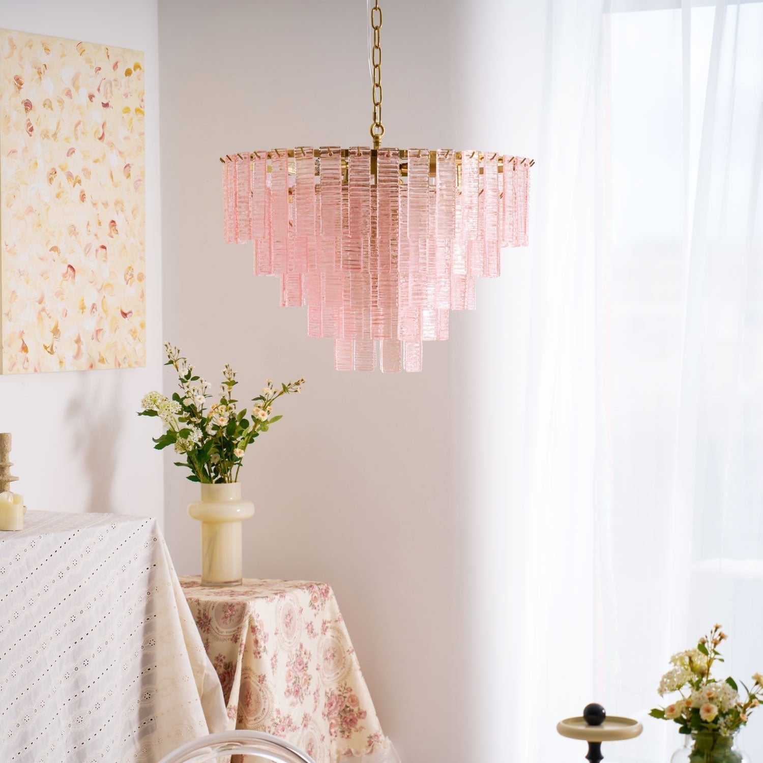Opalora Pink Murano Glass Chandelier