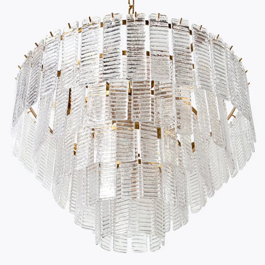 Transparent Ridged Glass Rectangle Chandelier