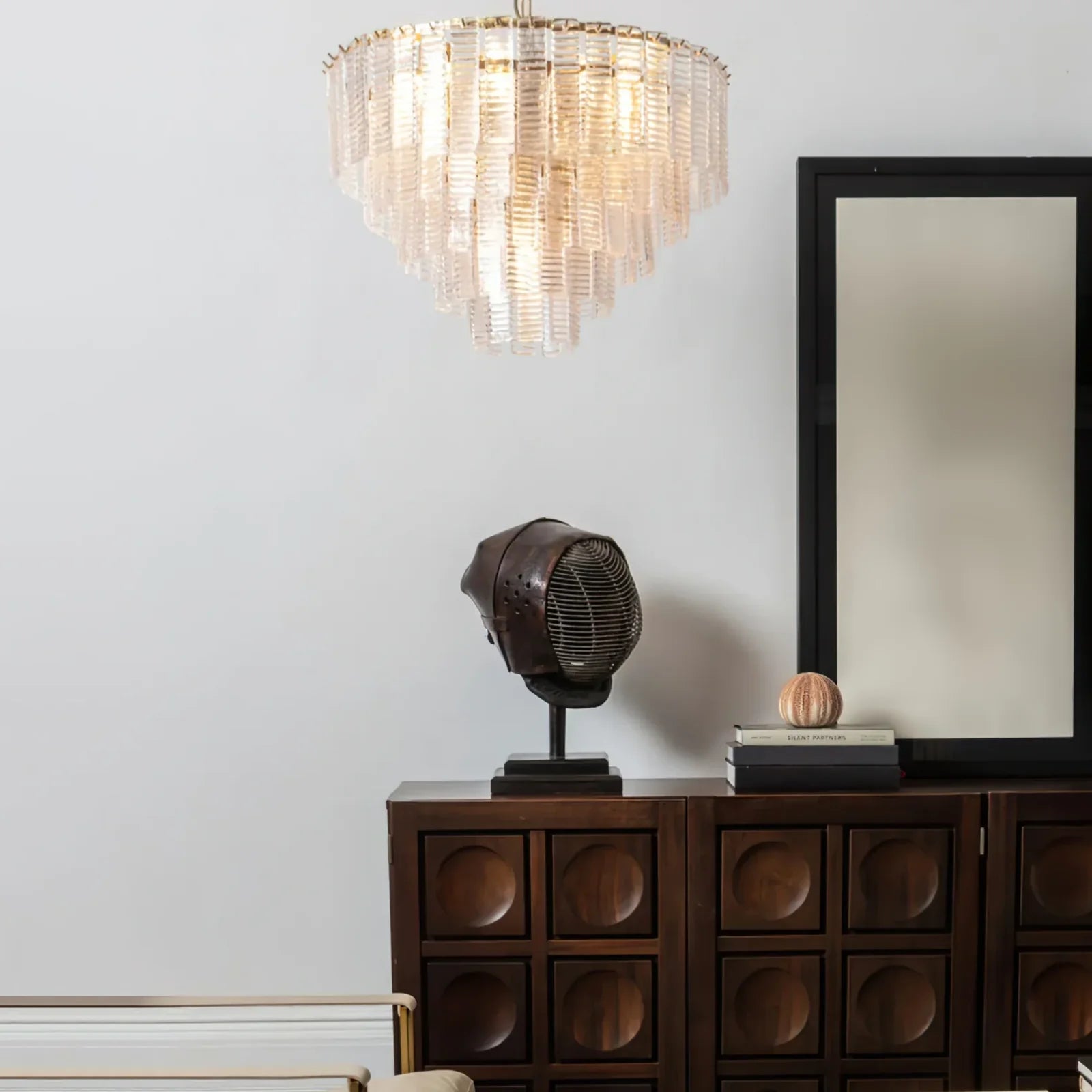 Transparent Ridged Glass Rectangle Chandelier Secondary image