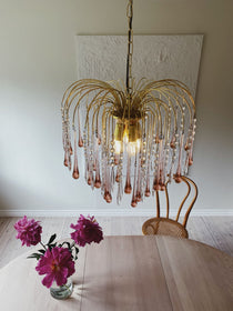 Vintage – Murano Glass Teardrops Chandelier – 70s – Pink prisms