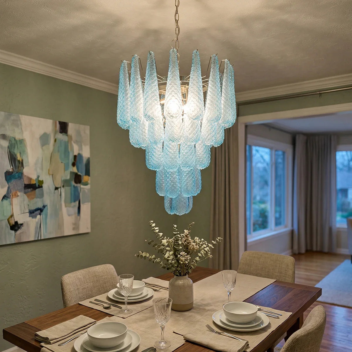 Vintage Murano Blue Petals Drop Glass Chandelier Secondary image