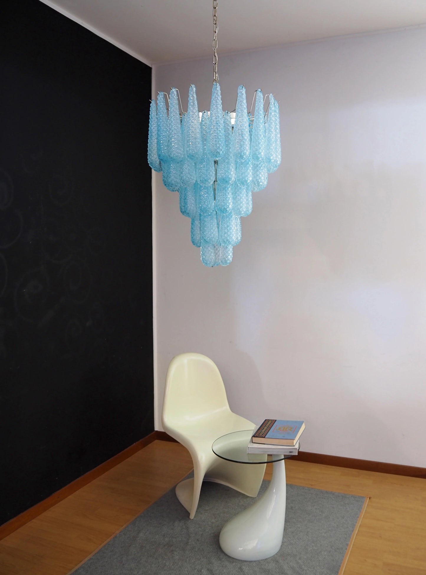Vintage Murano Blue Petals Drop Glass Chandelier