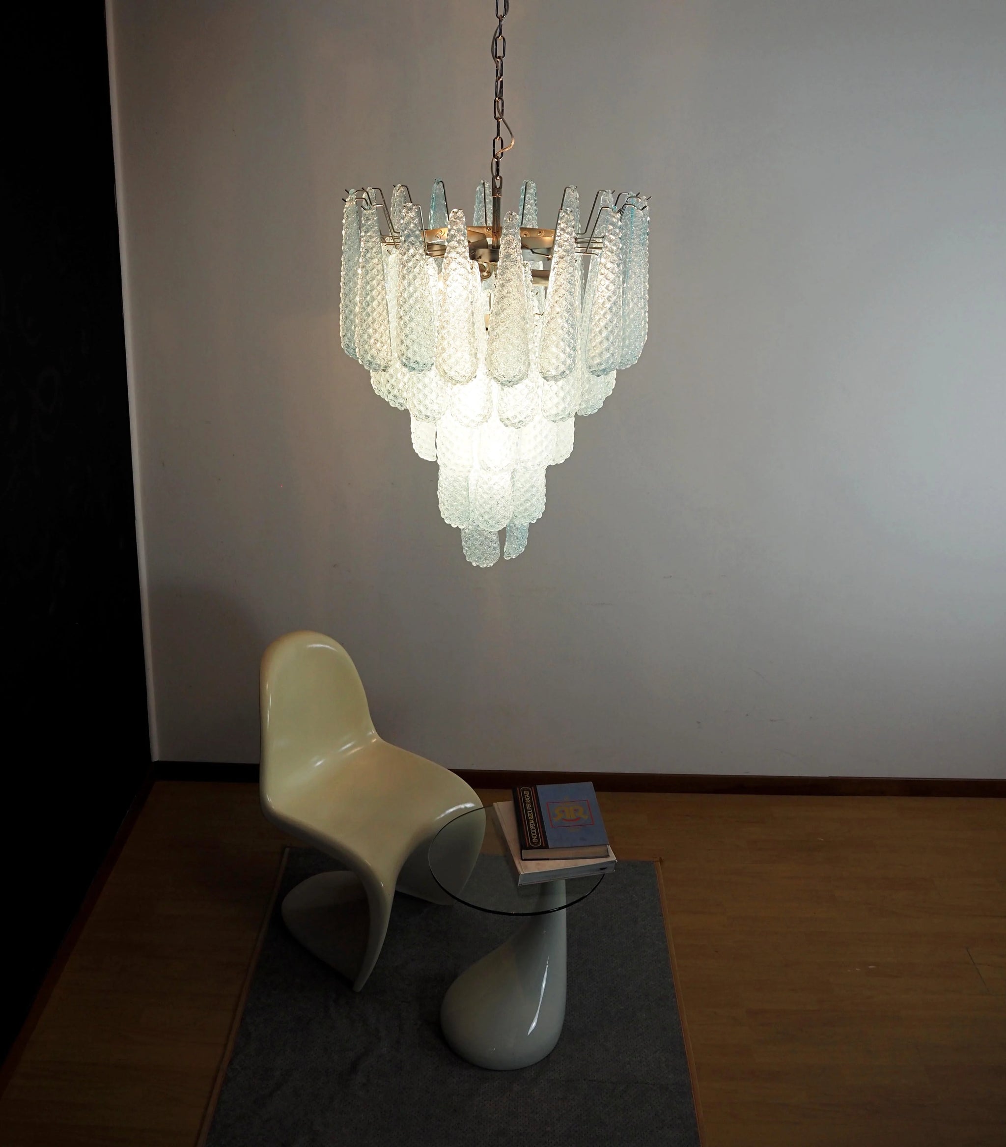 Vintage Murano Blue Petals Drop Glass Chandelier