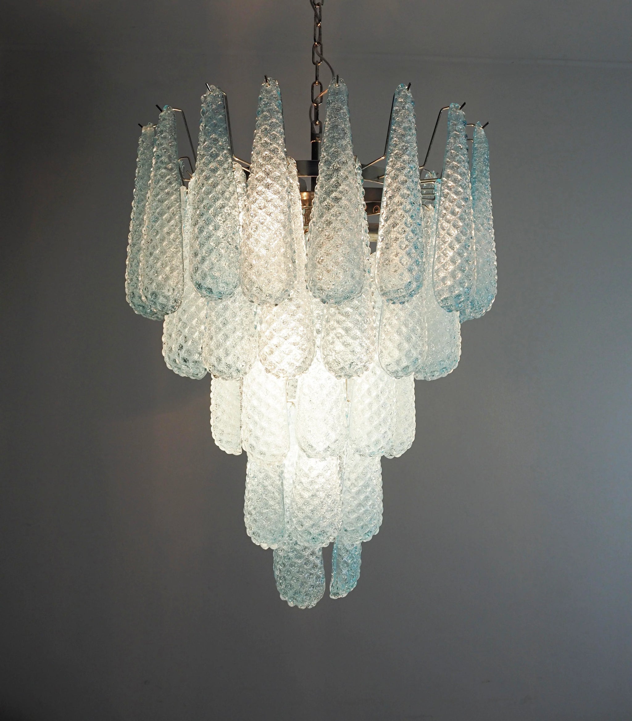 Vintage Murano Blue Petals Drop Glass Chandelier