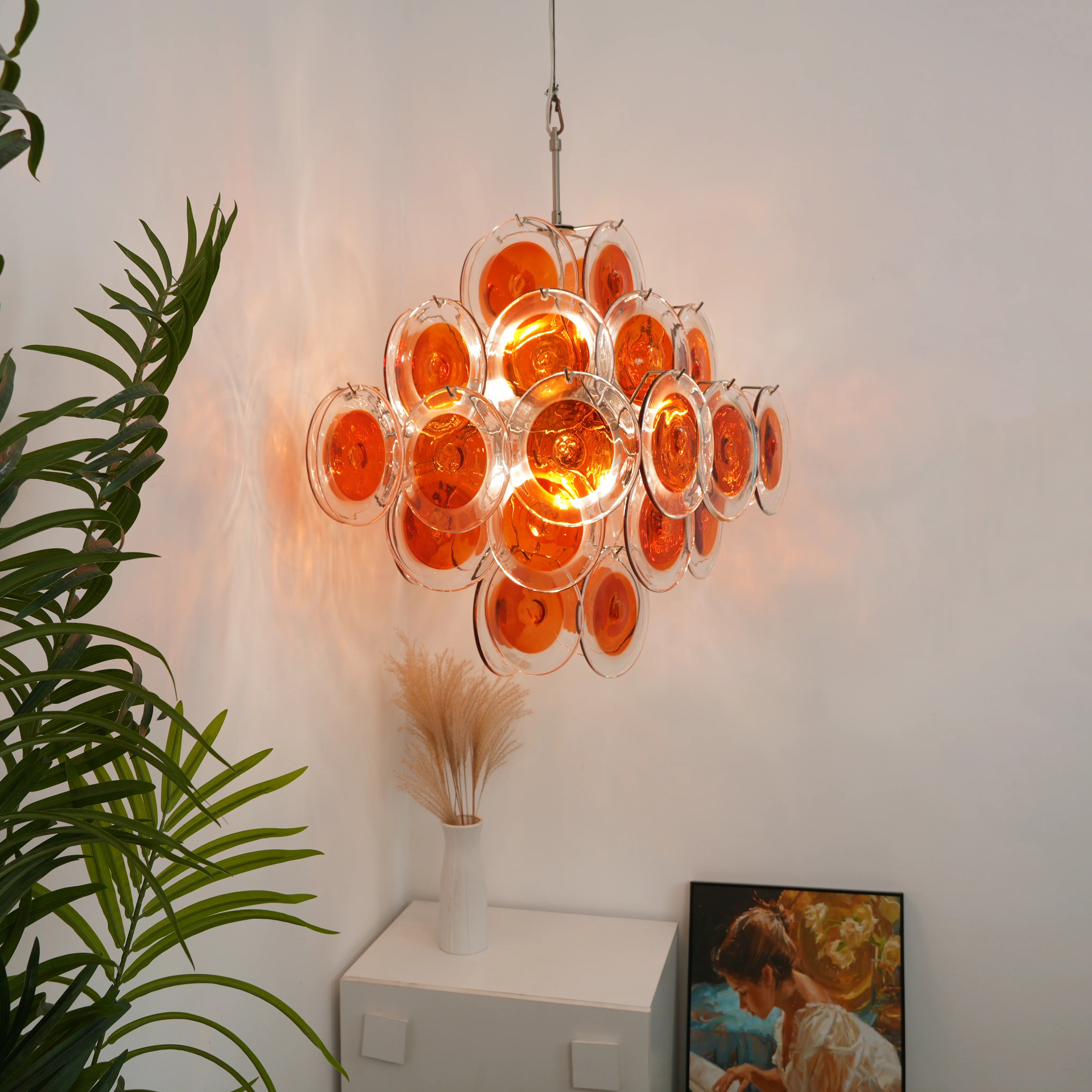 Vintage Murano Orange Brown Transparent Disc Chandelier Secondary image