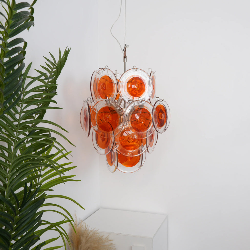 Vintage Murano Orange Transparent Disc Chandelier