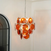 Vintage Murano Orange Transparent Disc Chandelier