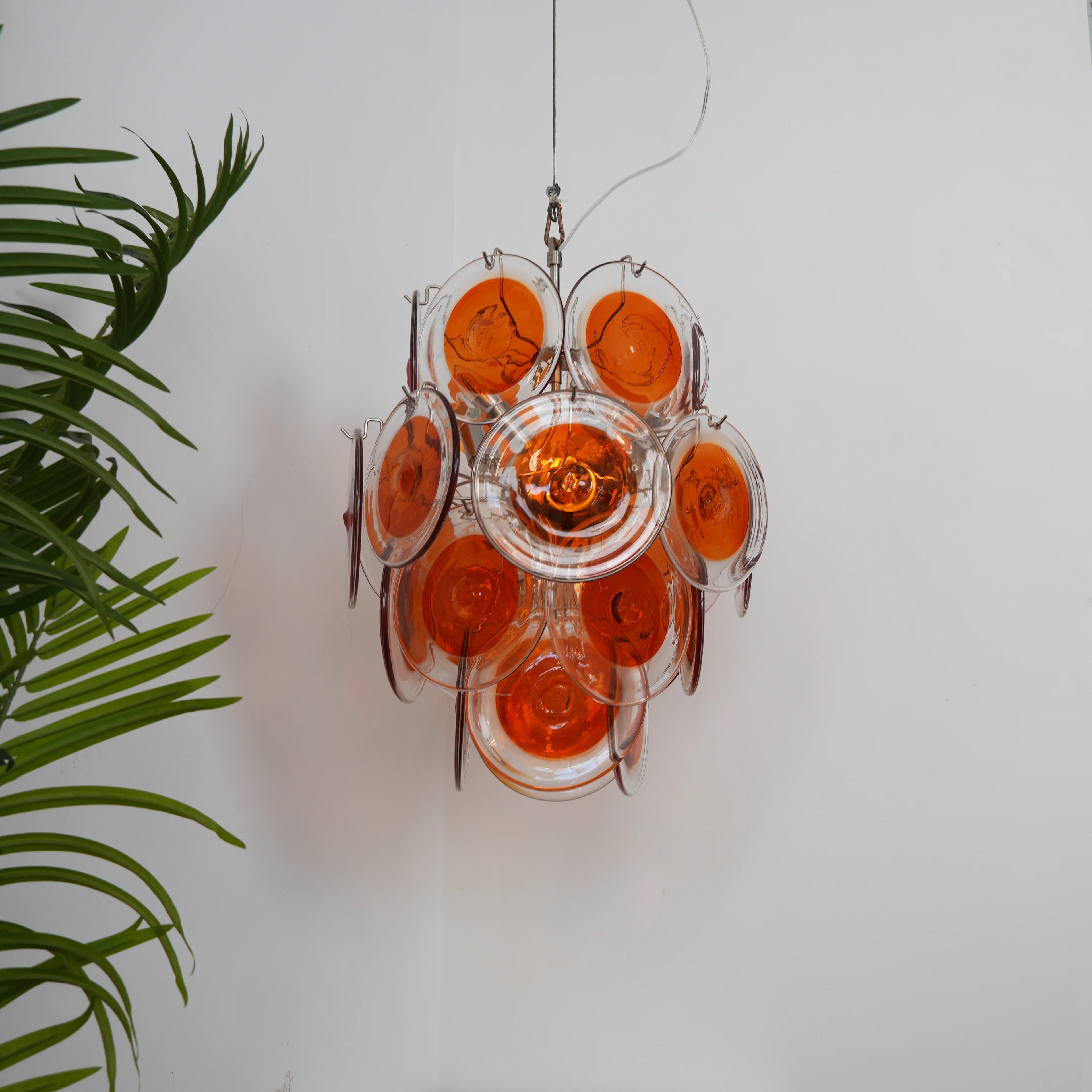Vintage Murano Orange Transparent Disc Chandelier