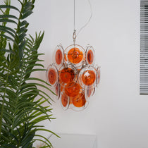 Vintage Murano Orange Transparent Disc Chandelier