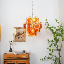 Vintage Murano Orange Transparent Disc Chandelier