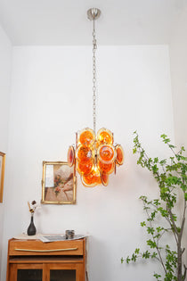 Vintage Murano Orange Transparent Disc Chandelier