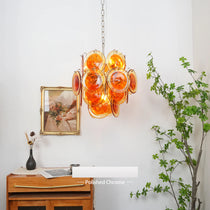 Vintage Murano Orange Transparent Disc Chandelier
