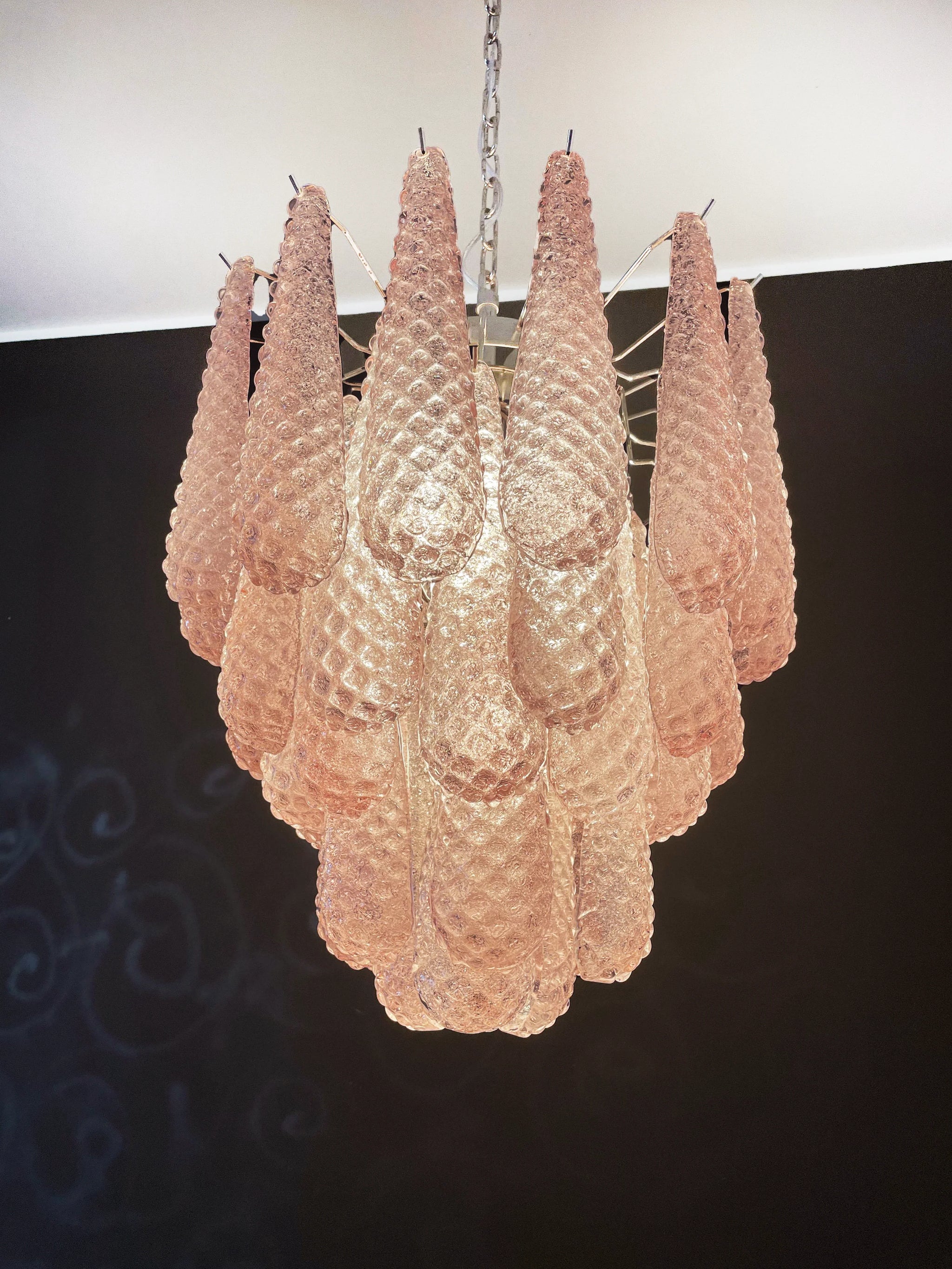 Vintage Murano Pink Glass Petals Chandelier