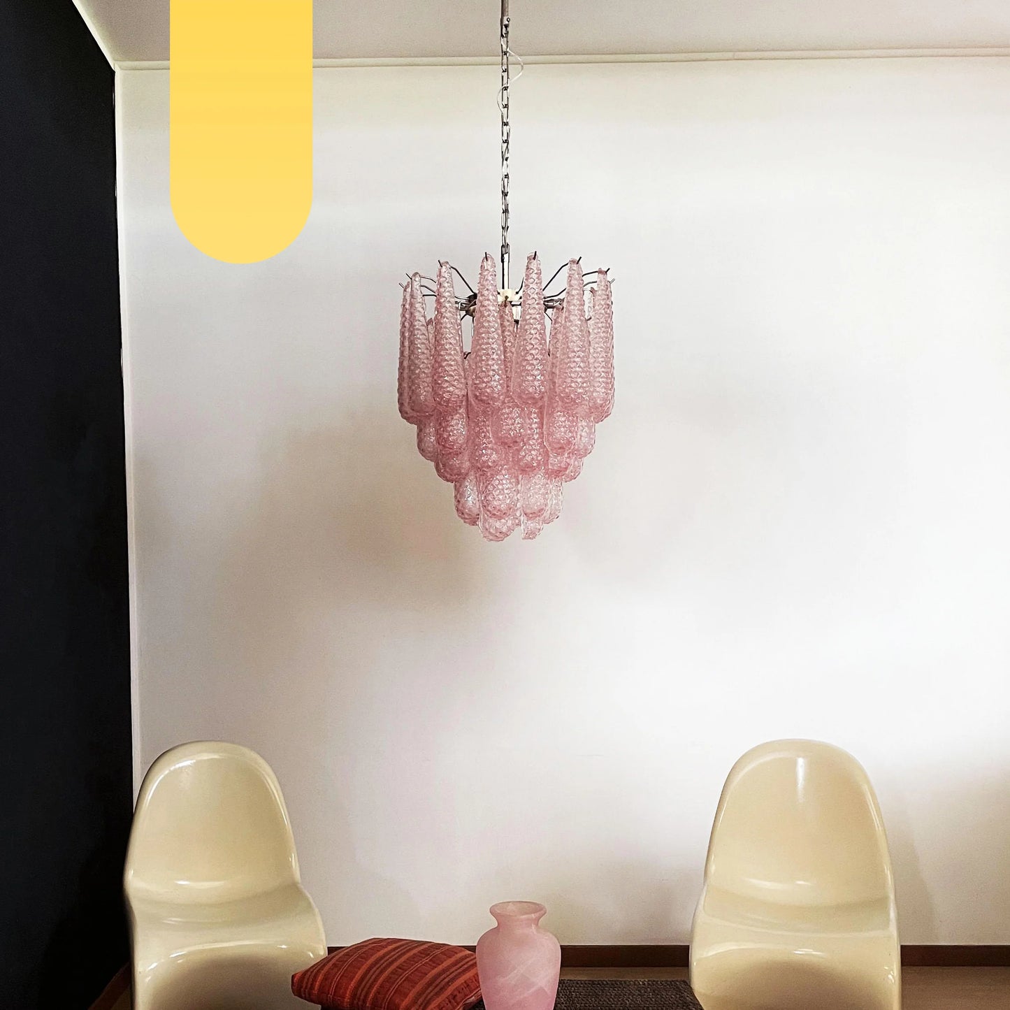 Vintage Murano Pink Glass Petals Chandelier