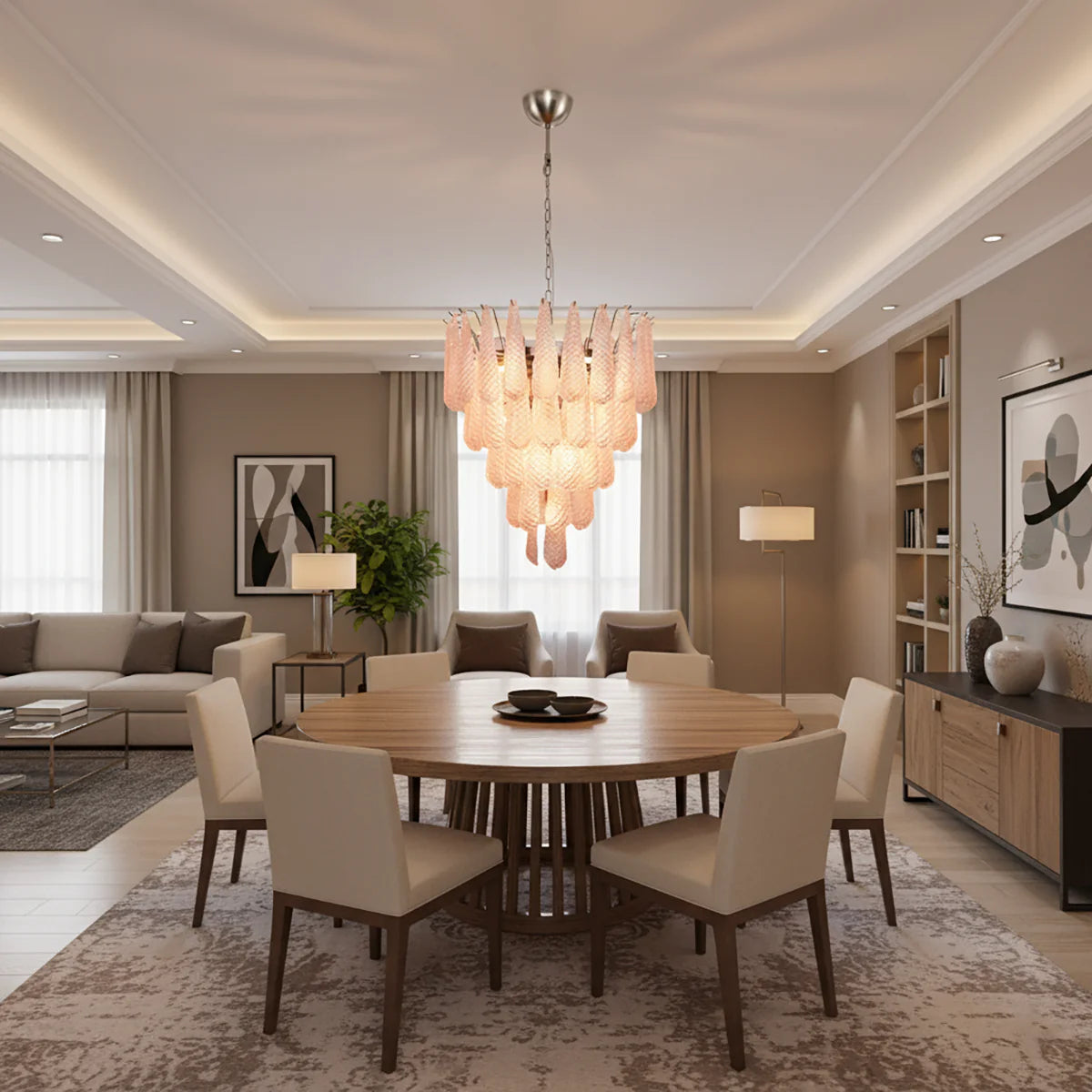 Pink Murano Petal Drop Glass Chandelier