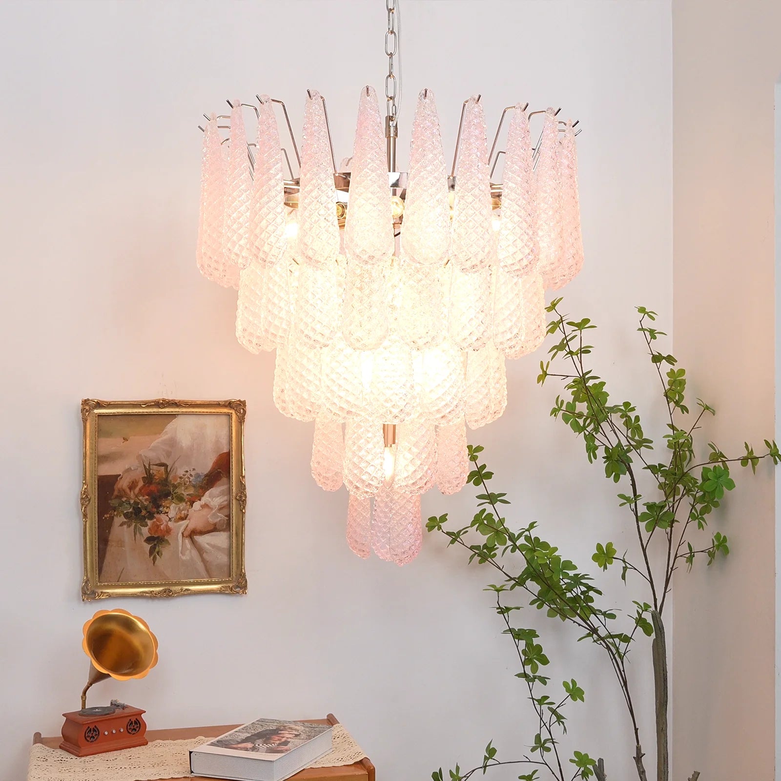 Pink Murano Petal Drop Glass Chandelier