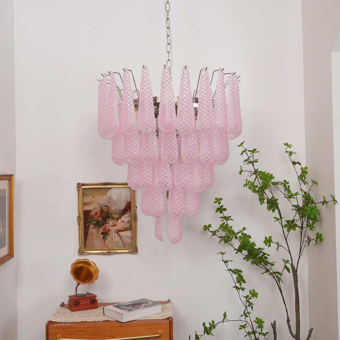Pink Murano Petal Drop Glass Chandelier