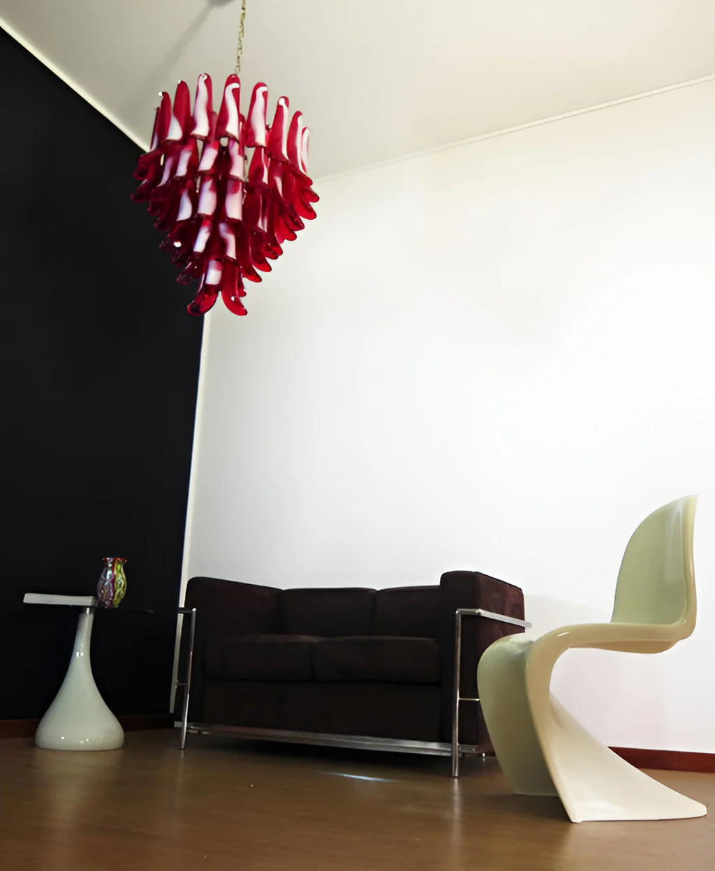 Vintage Murano Red Glass Petals Chandelier