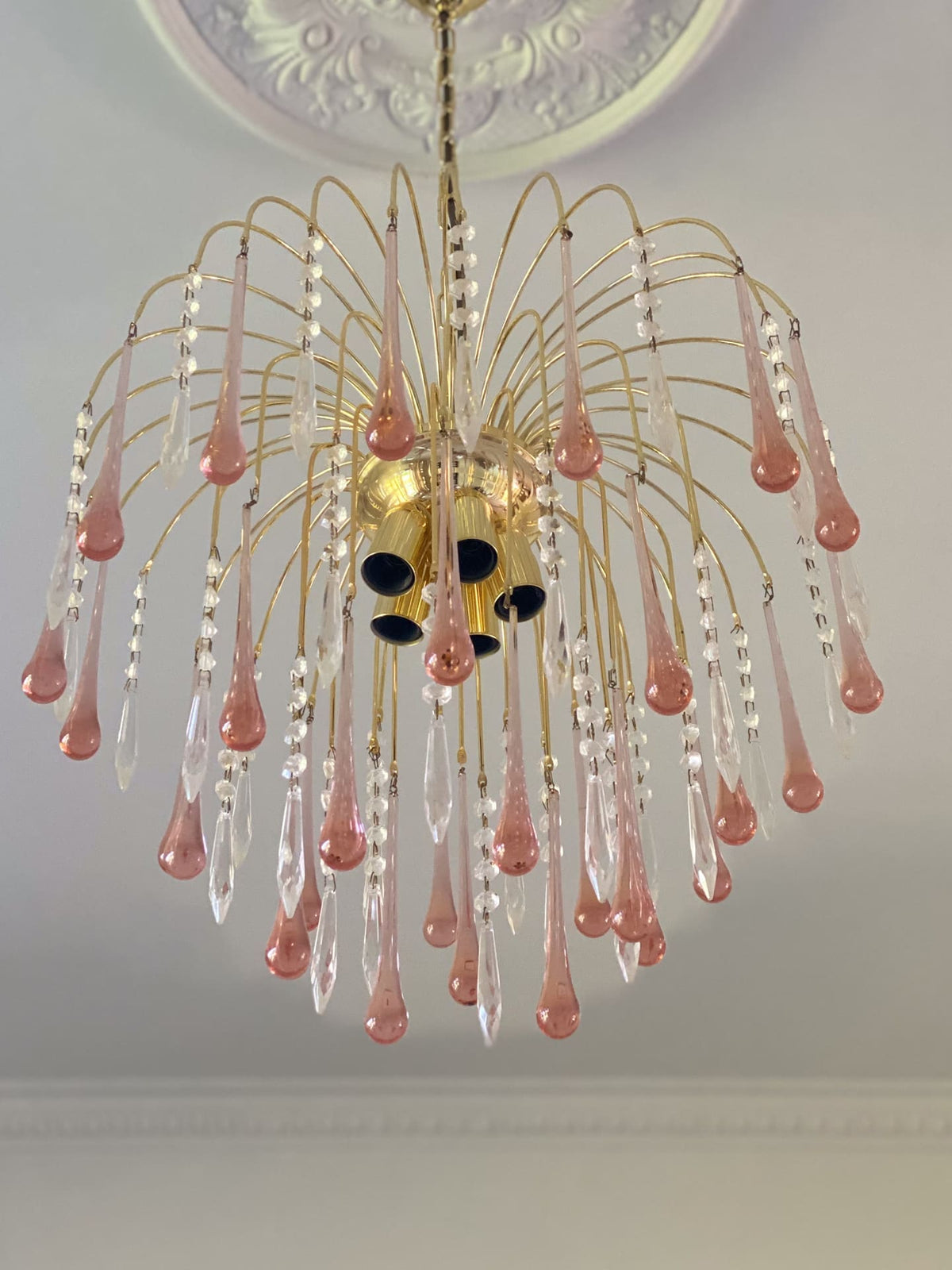 Vintage – Murano Glass Teardrops Chandelier – 70s – Pink prisms