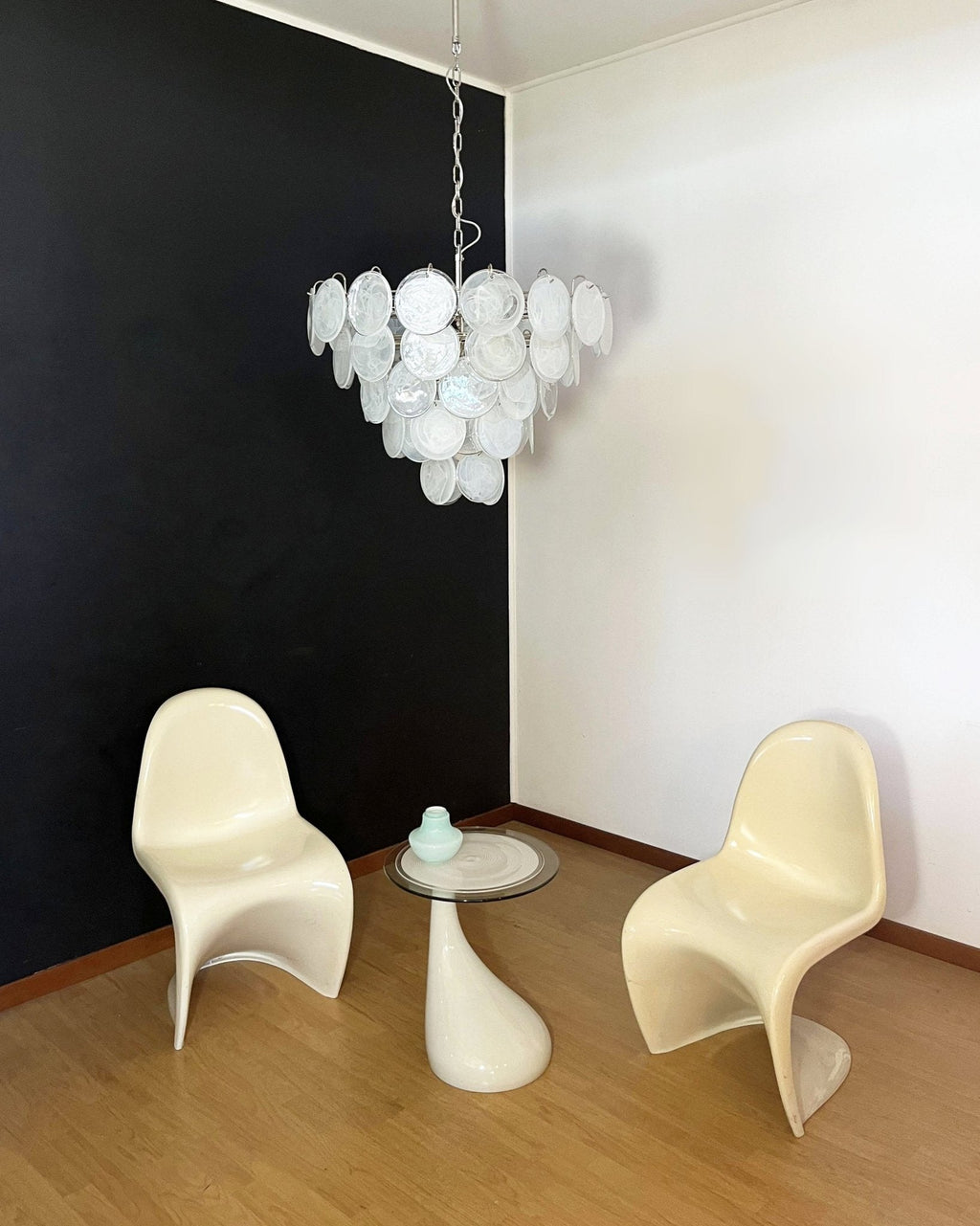 White Murano Glass Disc Chandelier