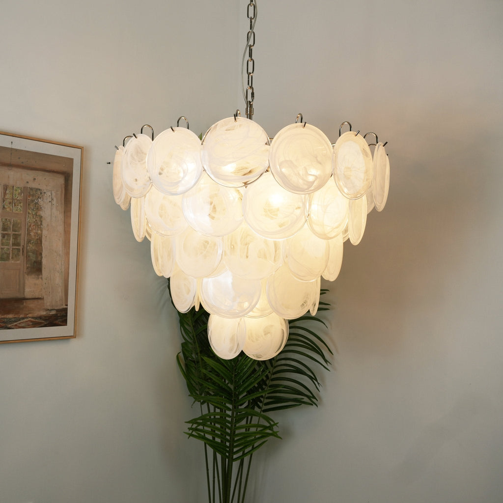 White Murano Glass Disc Chandelier
