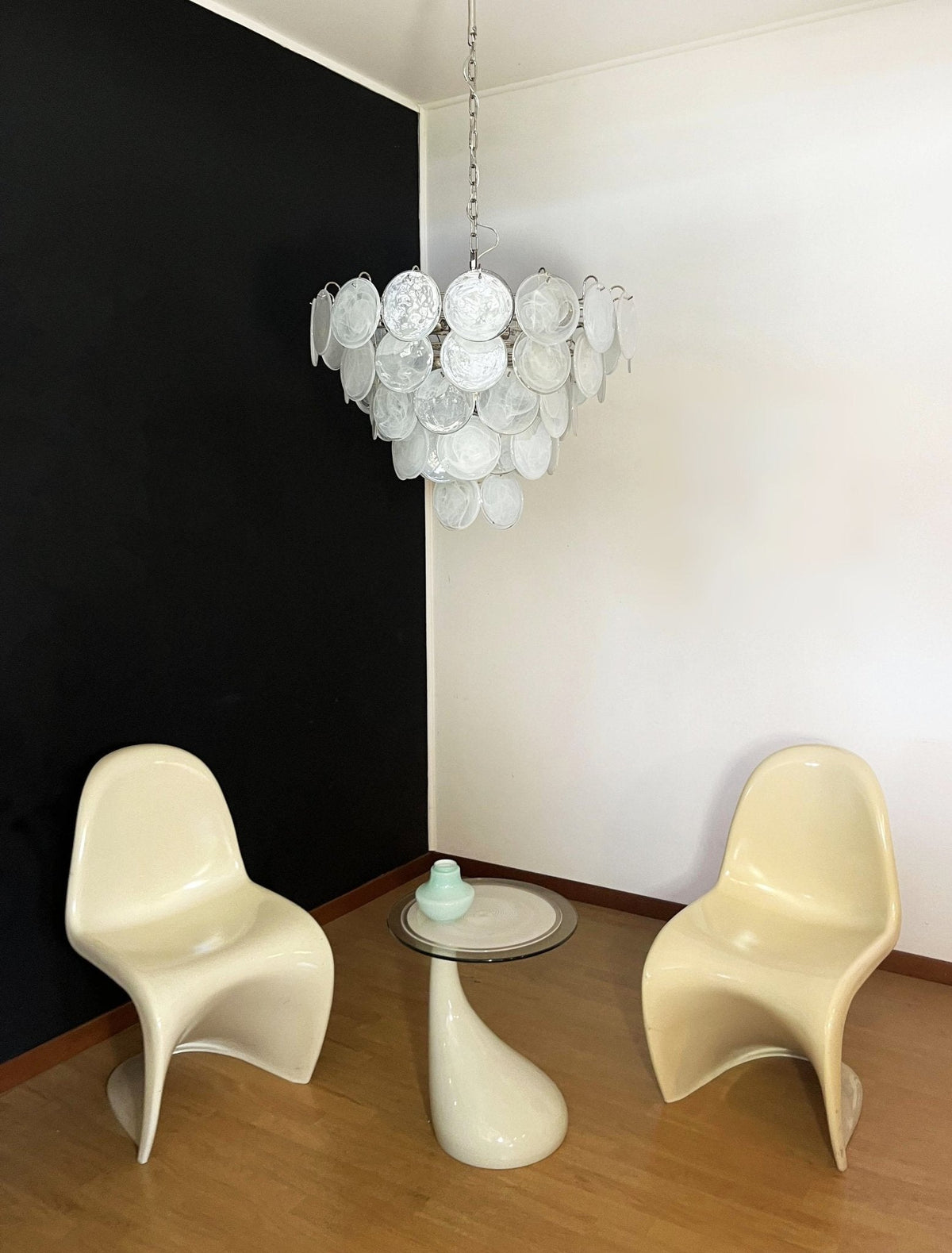 White Murano Glass Disc Chandelier