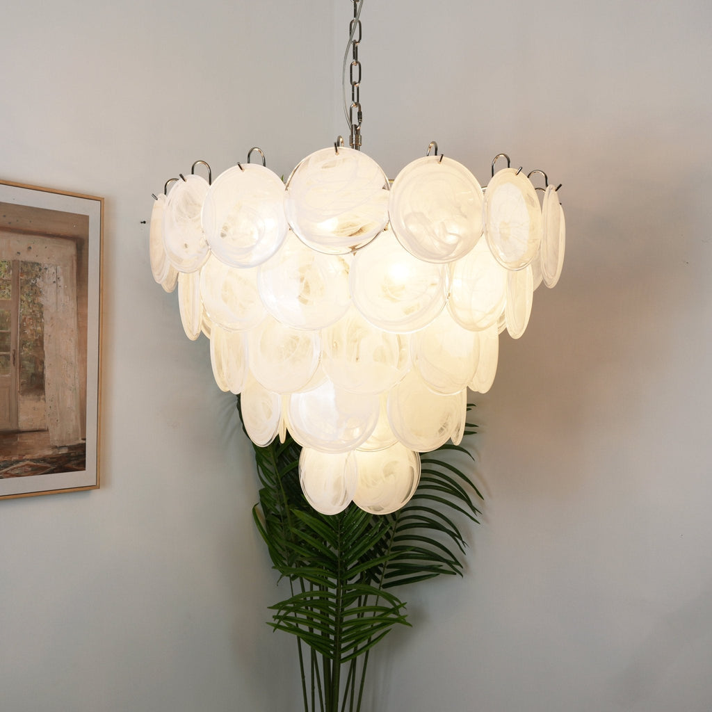 White Murano Glass Disc Chandelier