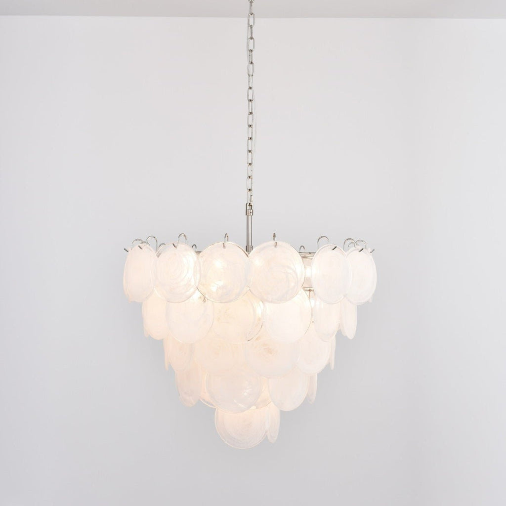 White Murano Glass Disc Chandelier