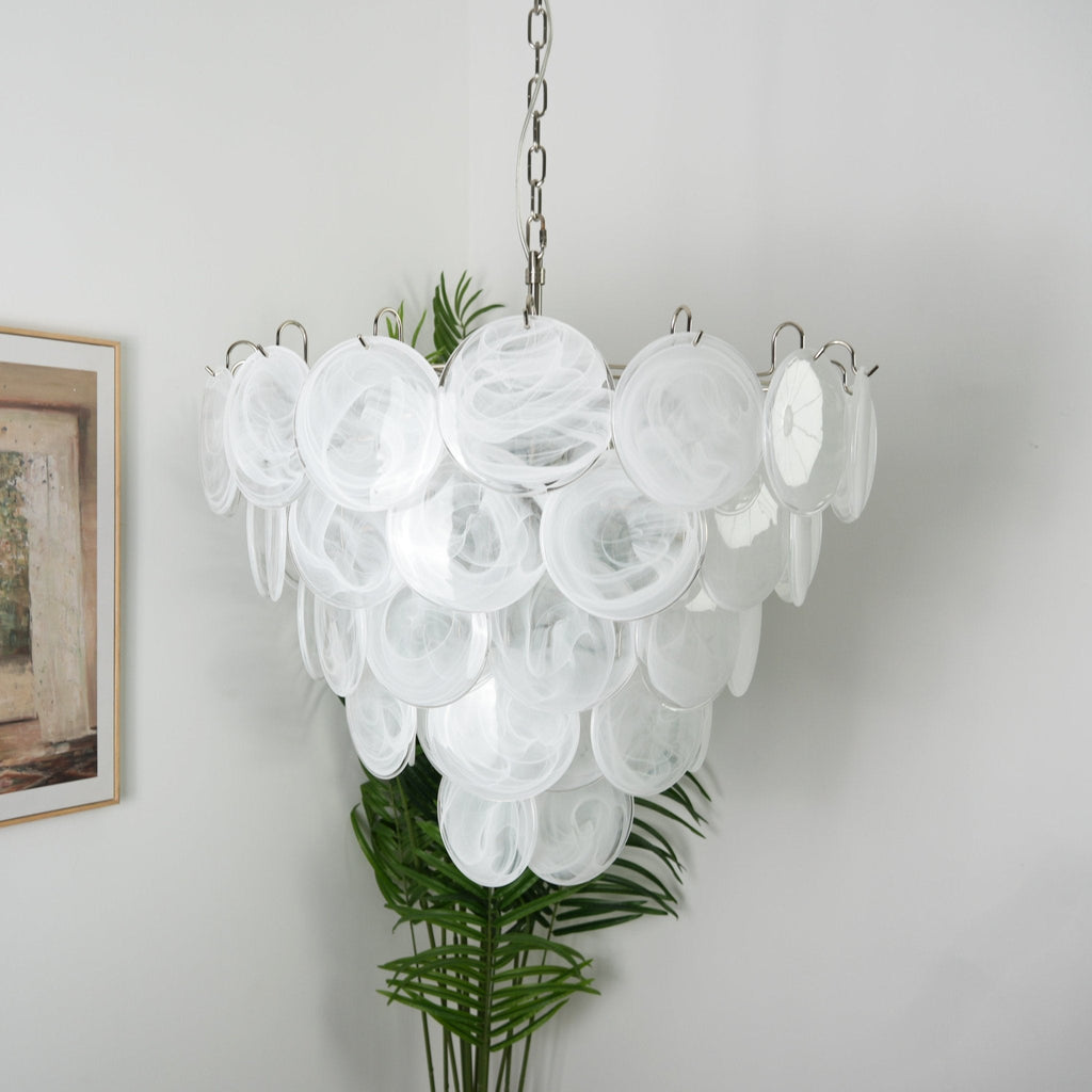 White Murano Glass Disc Chandelier