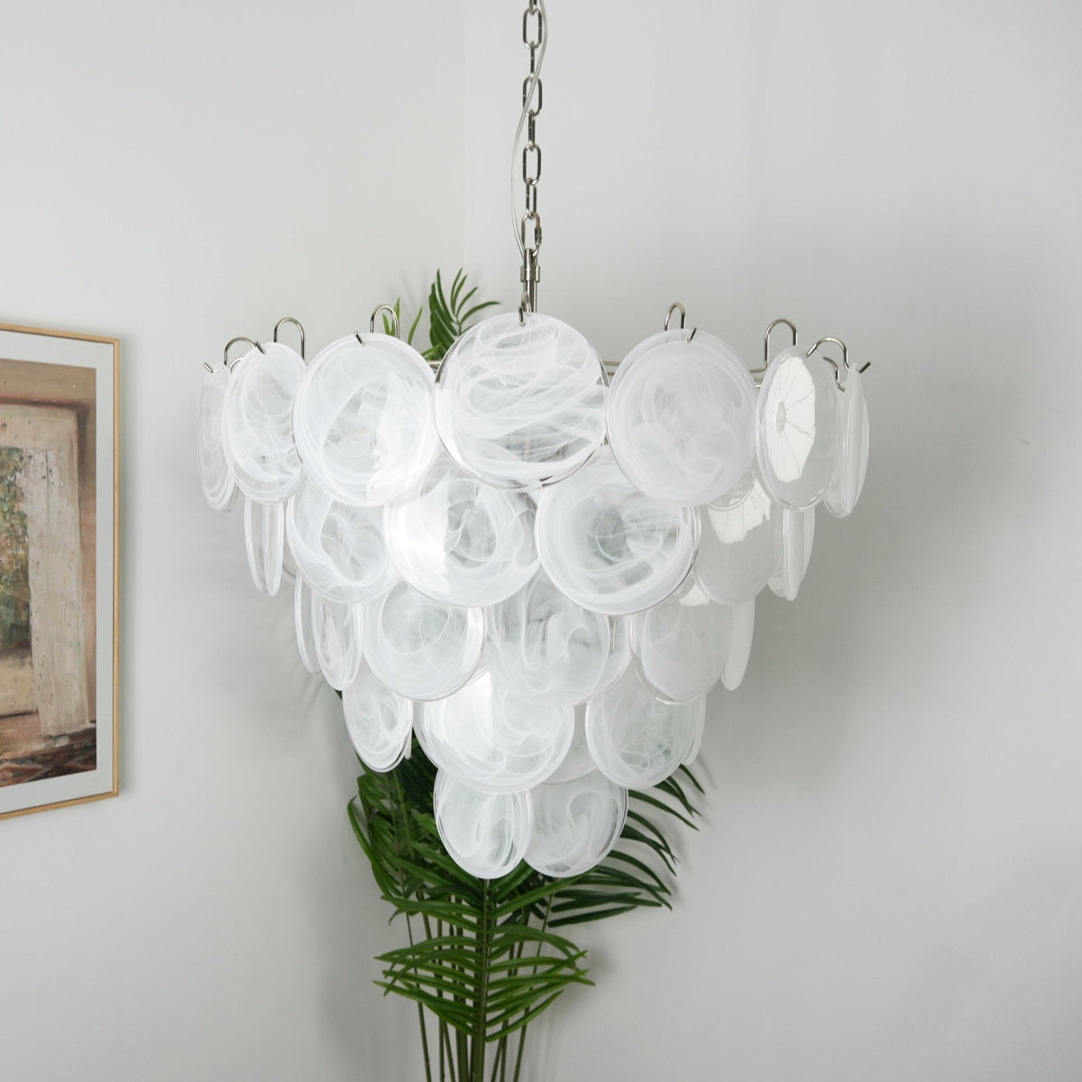 White Murano Glass Disc Chandelier