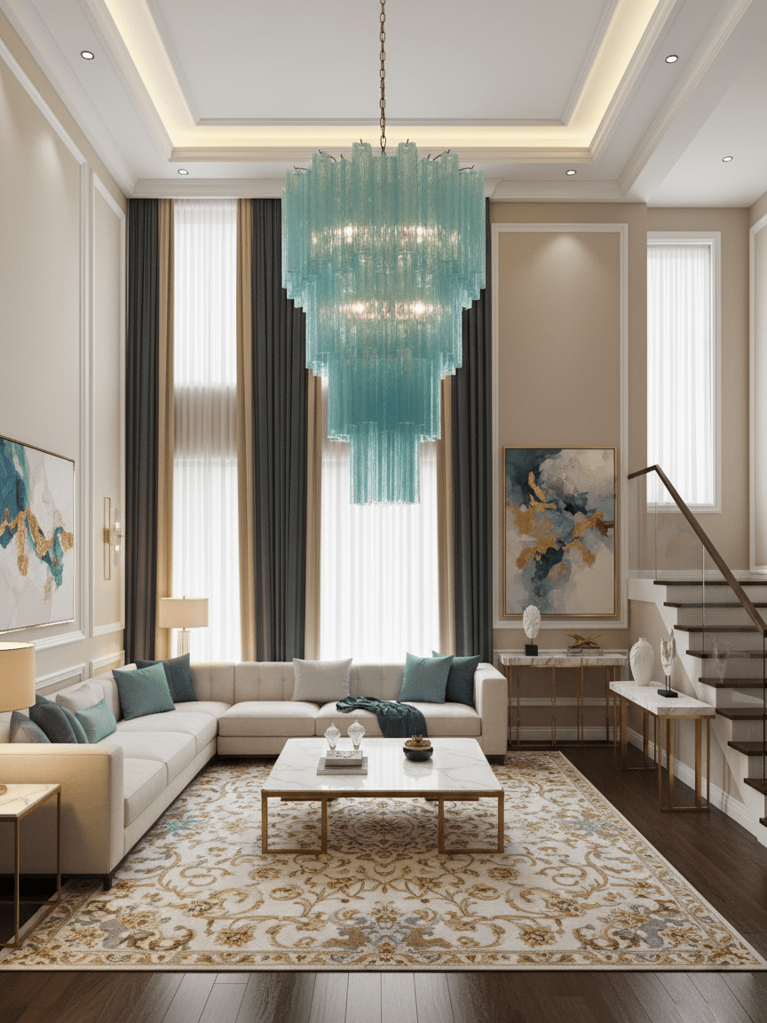Yellow Murano Glass Tube Chandelier