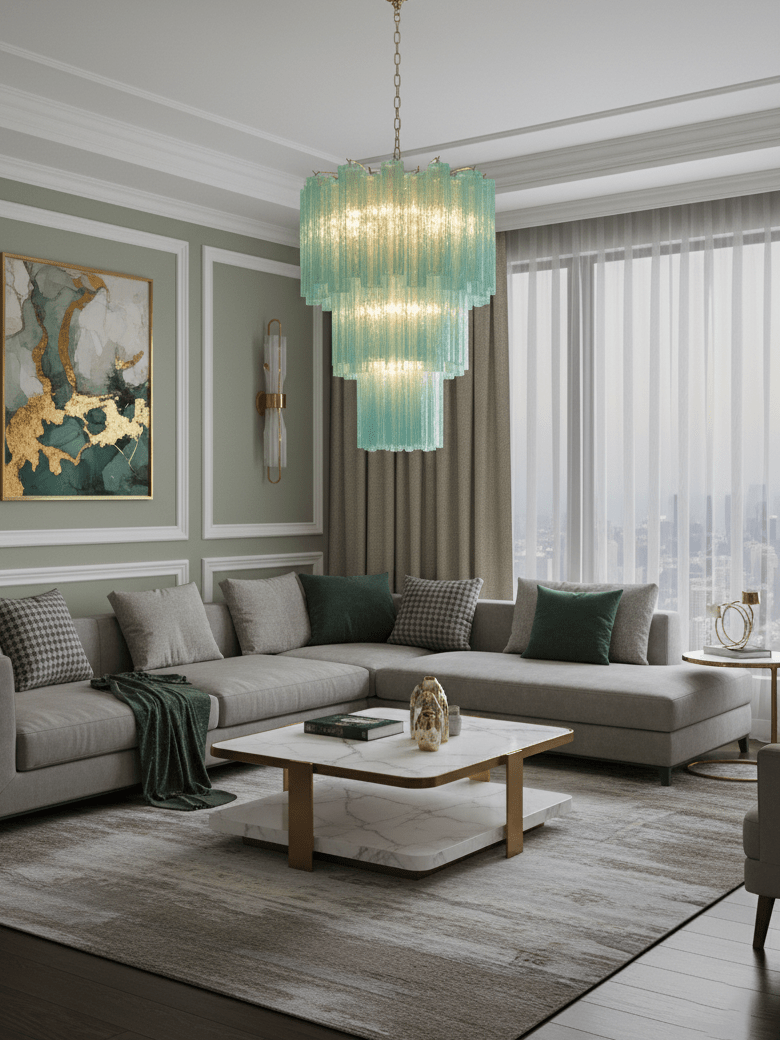 Yellow Murano Glass Tube Chandelier