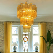 Yellow Murano Glass Tube Chandelier