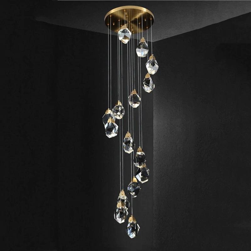 Eve Faceted Crystal Staircase Long Chandelier