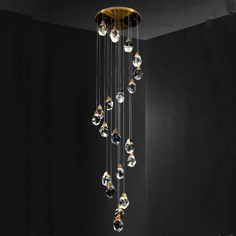 Eve Faceted Crystal Staircase Long Chandelier