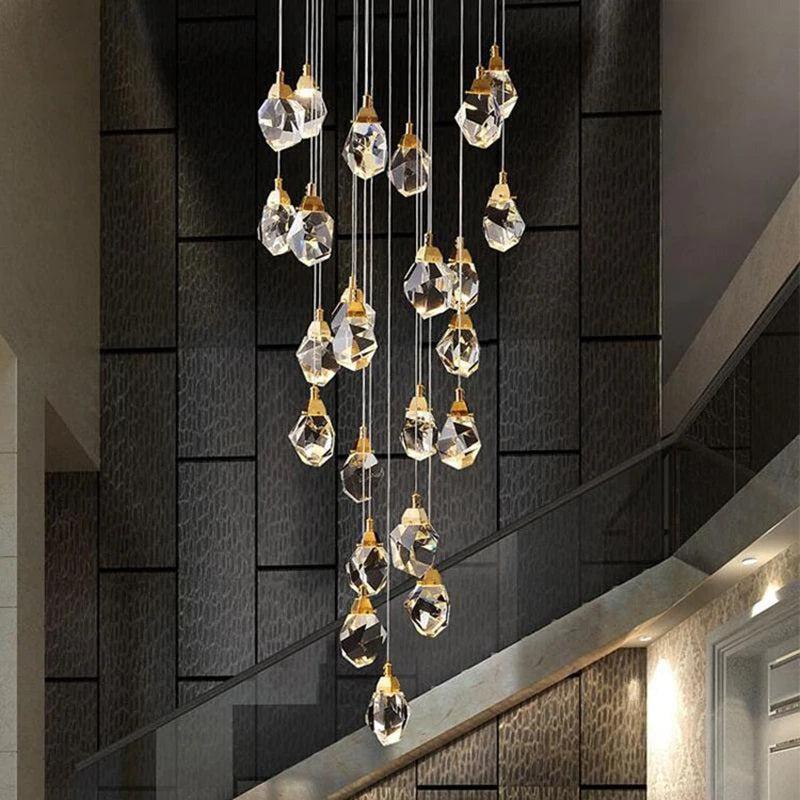 Eve Faceted Crystal Staircase Long Chandelier