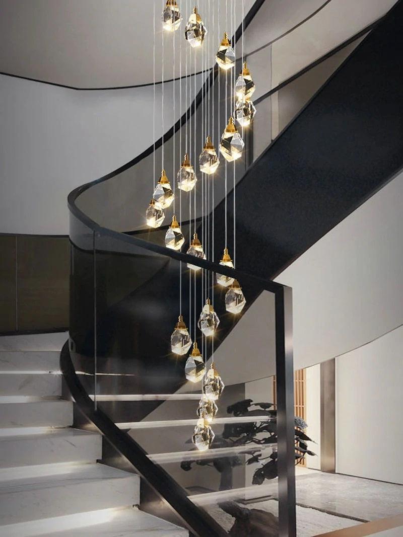 Eve Faceted Crystal Staircase Long Chandelier