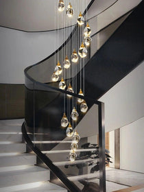 Eve Faceted Crystal Staircase Long Chandelier