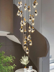 Eve Faceted Crystal Staircase Long Chandelier