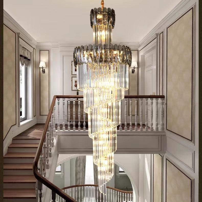 Luxury Extra Large Foyer Spiral Staircase Chandelier Long Crystal Ceiling Light Fixture For Living Room Hall Entrance Main image