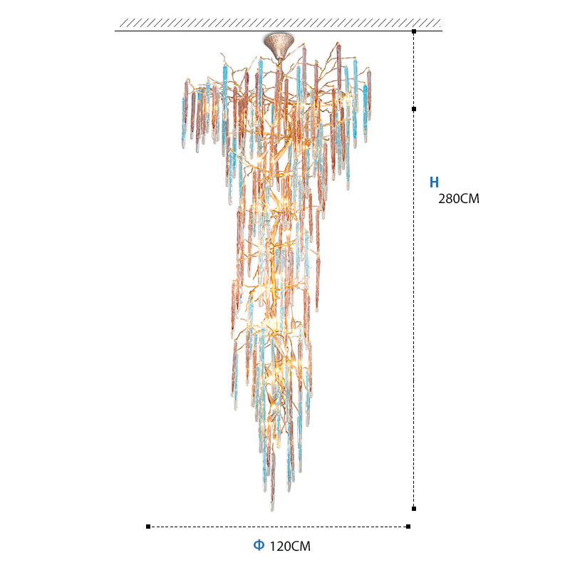 Dora Raindrop Colorful Crystal Staircase Chandelier