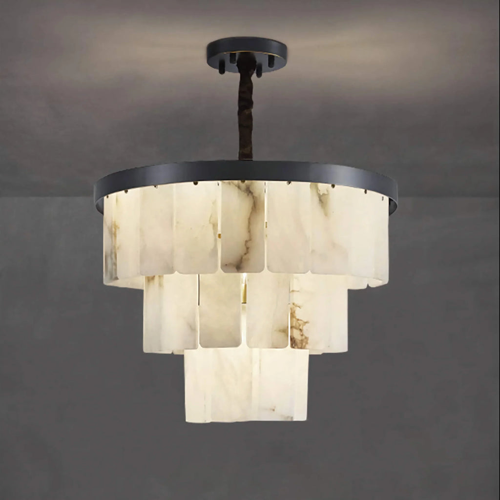 VEINA BLACK COPPER ALABASTER CHANDELIER 18" 24" 31" 43"H