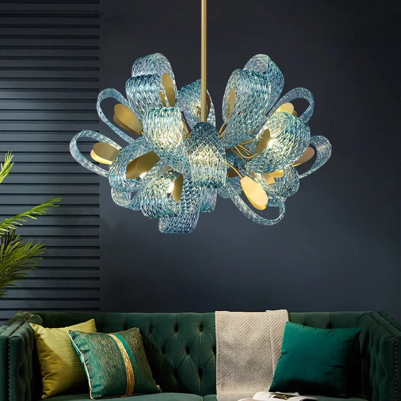 ARDEN BLUE CRYSTAL BOWS CHANDELIER 33'' 31'' 26''W