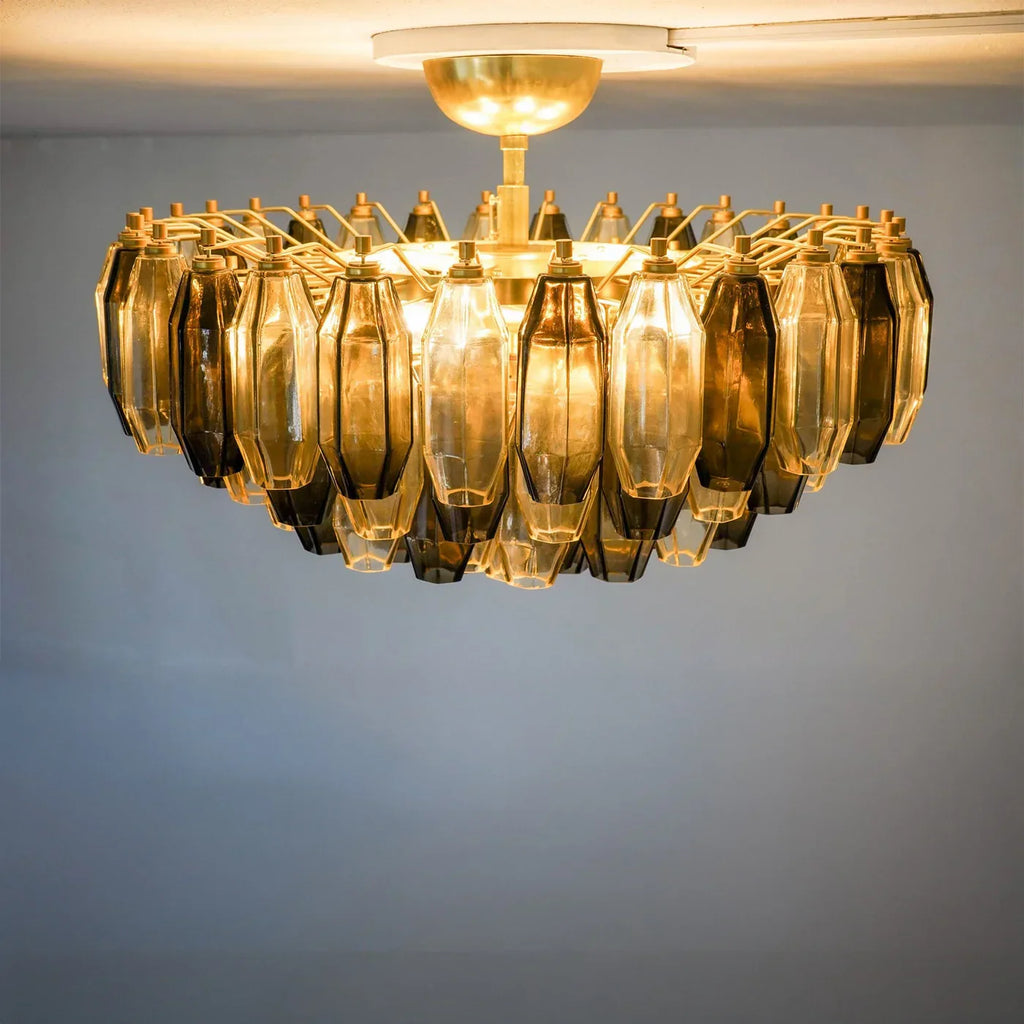 Prismatico 91 Elements Amber And Taupe Compact Glass Chandelier 25"