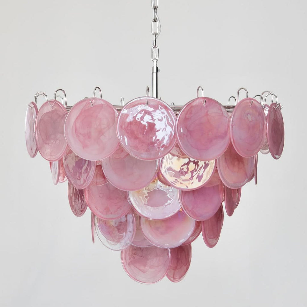 Murano Glass Pink Disks Chandelier 27.6"D