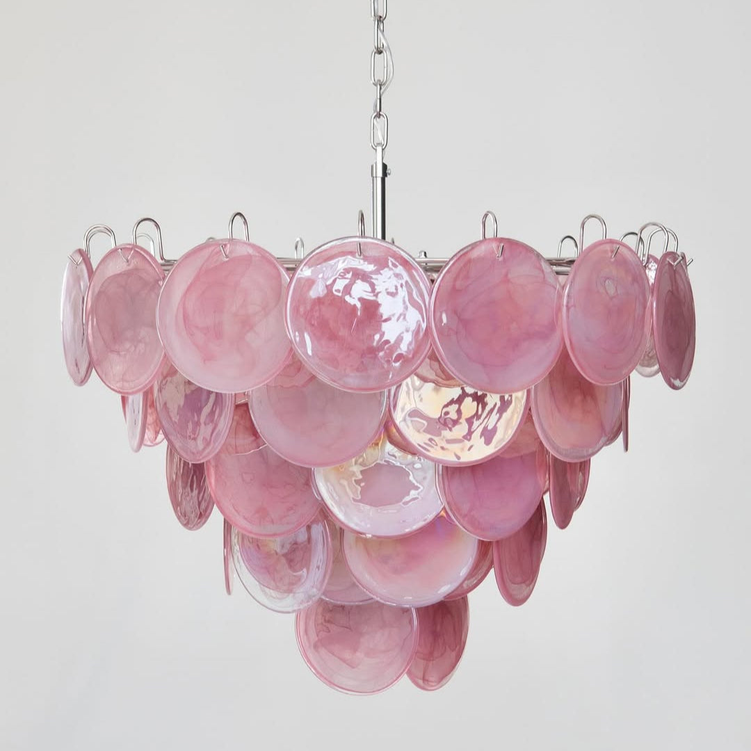 Murano Glass Pink Disks Chandelier 27.6"D