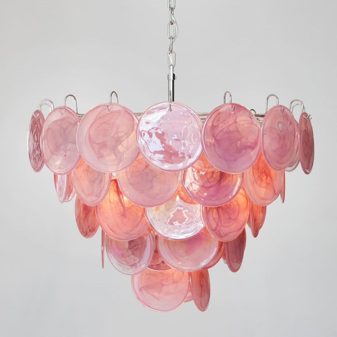 Murano Glass Pink Disks Chandelier 27.6"D