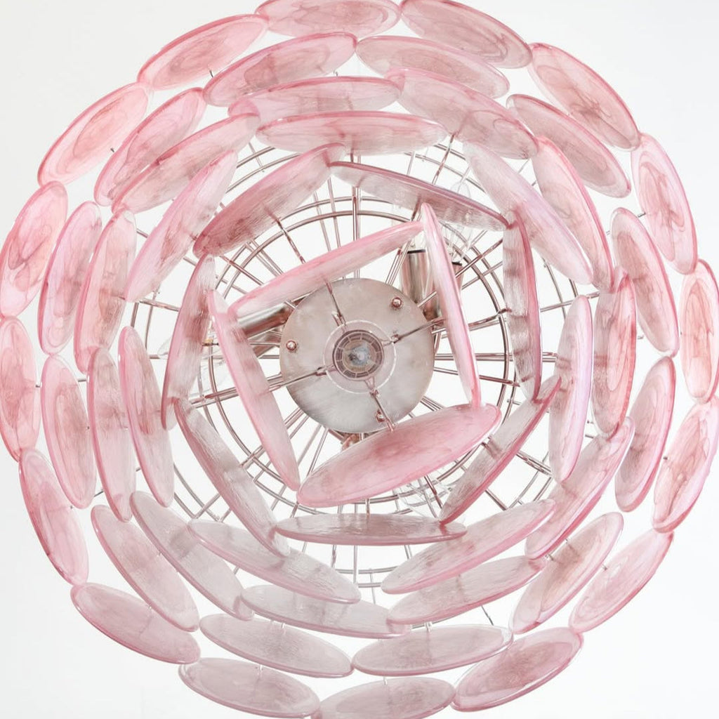 Murano Glass Pink Disks Chandelier 27.6"D