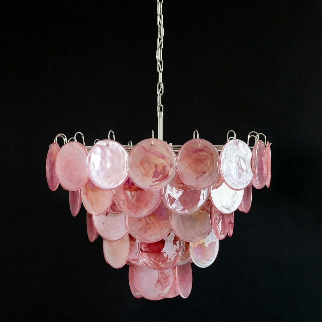 Murano Glass Pink Disks Chandelier 27.6"D